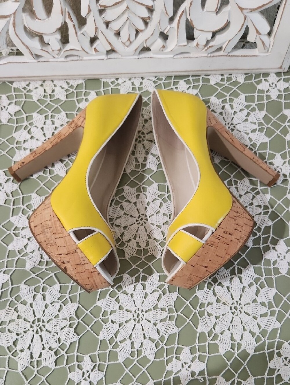 Nine West Bright Yellow Peep-Toe Heels - Picture 4 of 15